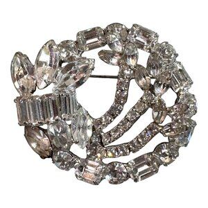 Vintage Weiss Multi Layer Baguette Clear Rhinestone Circle Brooch Pin 2" Signed